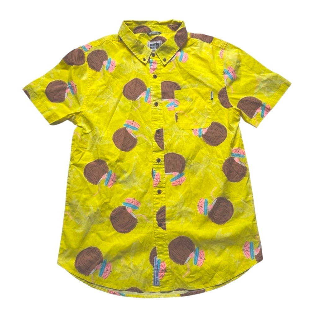 Party Pants Coconut Print Button-Up Shirt – Size Large, Bright Yellow, NWOT